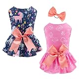 CuteBone 2-Pack Dog Dress Unicorn Outfit Lightweight Puppy Skirt Breathable Tutu with a Bow Hair Rop
