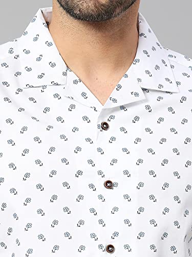 Image of HammerSmith Men's Printed Slim Fit Cotton Casual Shirt with Camp Collar and Short Sleeves
