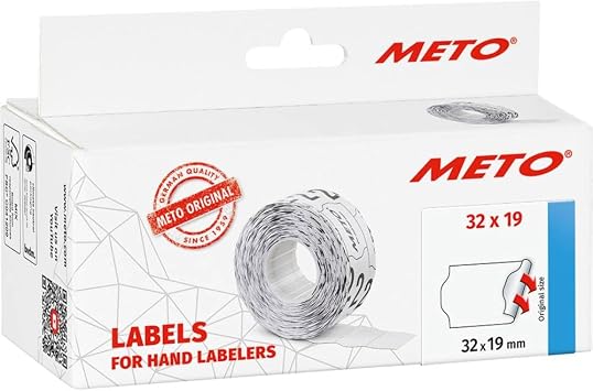 Meto Labels for Hand Labels, 32 x 19 mm, 2 Lines, 5,000 Pieces, White, Removable, for METO, Contact, Sato, Avery, Tovel, Samark etc