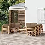 Bambus Garten-Lounge-Set 9-teilig Taupe