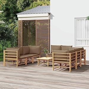 Bambus Garten-Lounge-Set 9-teilig Taupe