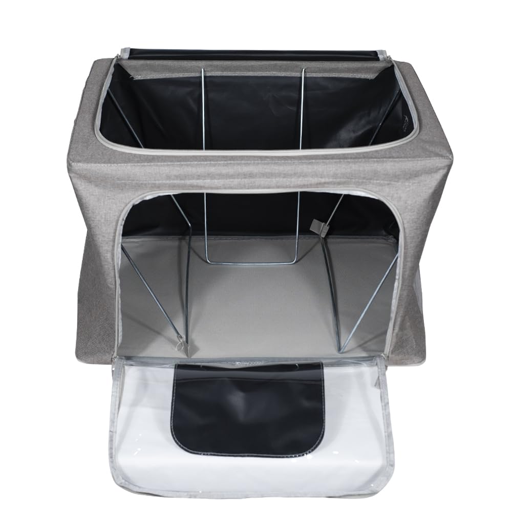 VIRSUS Scatole per Armadio in Tessuto GRIGIO con Finestra 1792, misura 50x33x40 cm, Capacità 66 Litri, Organizer Salvaspazio per Vestiti, Struttura in Metallo, Maniglie e Cerniera (4)