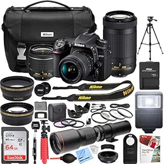 Nikon D7500 4K Ultra HD DSLR Camera with AF-P DX 18-55mm f/3.5-5.6G and 70-300mm f/4.5-6.3G NIKKOR Lens Kit + 500mm Preset f/8 Telephoto Lens + 0.43x Wide Angle, 2.2x Pro Bundle