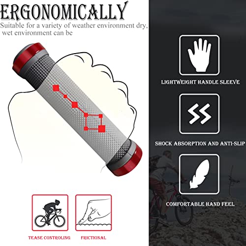 Bike Handlebar Grips, Non-Slip-Rubber Bicycle Handle Grip With Aluminum Lock, Bike Grip For Scooter Cruiser Tricycle Wheel Chair Mountain Road Urban Foldable Bike Mtb Bmx Beach Cruiser Scooter (Red) #TOP6