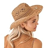 cowboyhut damen Modisches Design: Die Sommerkappen für Damen verfügen über eine schlichte, einfarbige Farbe, handgefertigtes ausgehöhltes Design, modisch und großzügig, so dass Sie schön und cool aussehen.