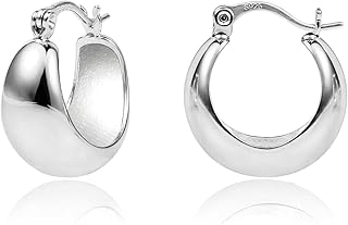Sponsored Ad - KISSPAT Sterling Silver Chunky Hoop Earrings for Women Hypoallergenic Thick Huggie Earring Wide Hoops Every...