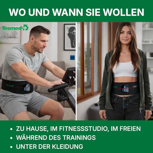 TESMED Absolute: Elektrischer EMS-Bauchmuskeltrainer-Gürtel. EMS-Trainingsgerät für zentrale und seitliche Elektrostimulation des Bauches. Unisex, Wiederaufladbar, Made in Italy.