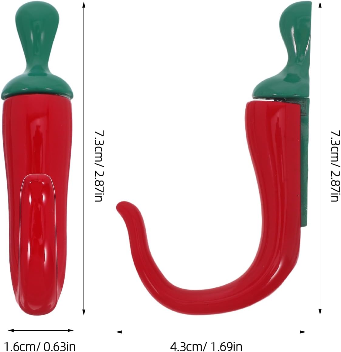 Toyvian Chili Pepper Wall Hooks 2pcs Zinc Alloy Red Wall Mounted image 2