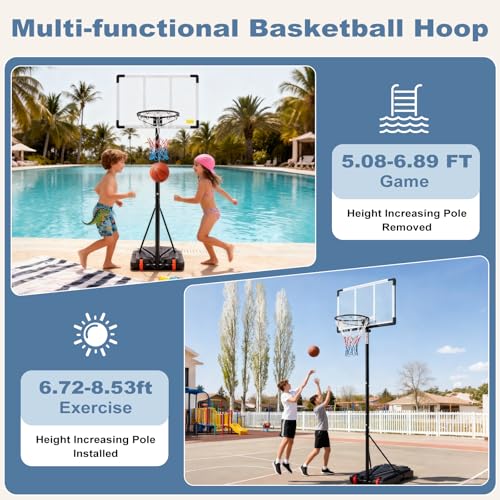 image for DUMOS 5.08-8.53FT Portable Basketball Hoop Outdoor for Kids, Adjustabl