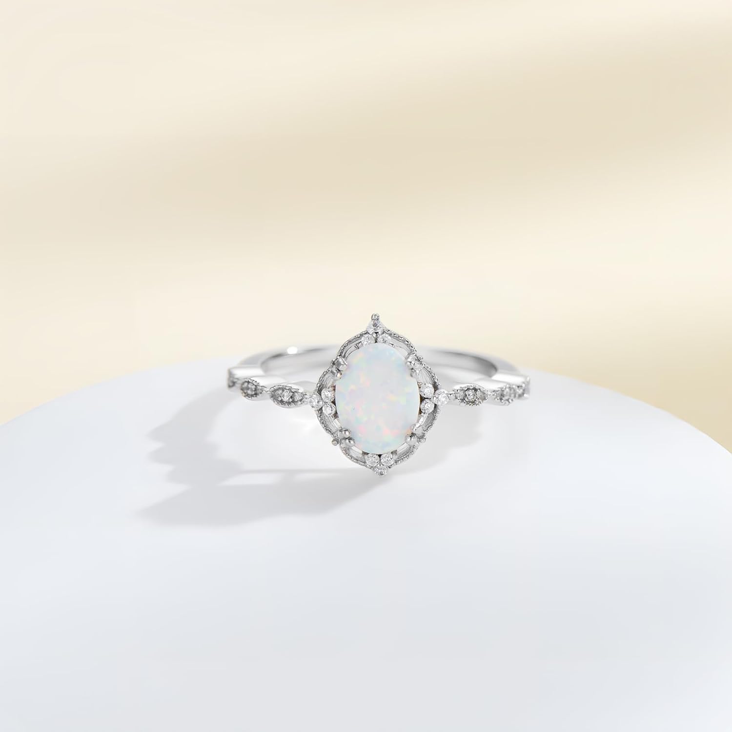 925 Sterling Silver Opal Engagement Rings for Women Center 1.5CT Oval Cut Opal Promise Wedding Rings with Cubic Zirconia for Her - Image 5