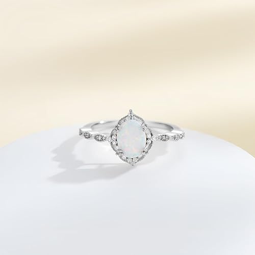 Miniatura 5 de 925 Sterling Silver Opal Engagement Rings for Women Center 1.5CT Oval Cut Opal Promise Wedding Rings with Cubic Zirconia for Her