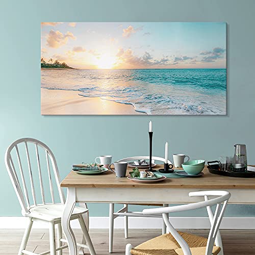 Goldfoilart Beach Wall Art Sunset Pictures Ocean Prints Romantic Sea Waves Canvas Paintings For Living Room Bedroom Bathroom Office Framed Artwork Decorations Wall Decor Easy To Hang 20"X40" #TOP1