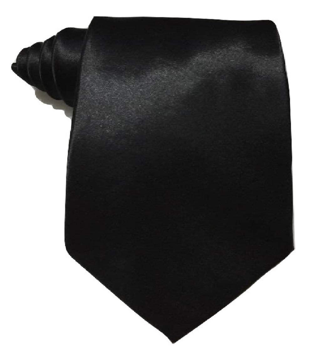 L&L® Standard 9cm Wide Mens wedding event prom party plain Satin necktie tie (Black)