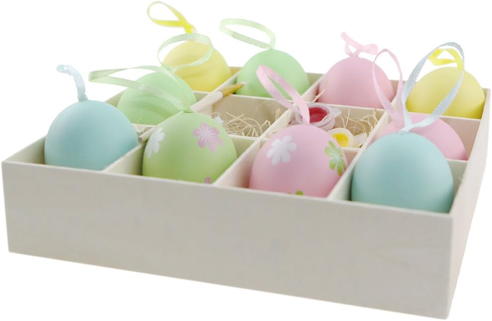 Colorful Blank Unpainted Easter Egg Kit Set of 12 Pieces Includes 8 Unpainted Eggs 2 Flower Eggs 1 Paints 1 Paint Brush To Paint Your Easter Eggs, Great for Easter Eggs Hunting and Easter Eggs Basket