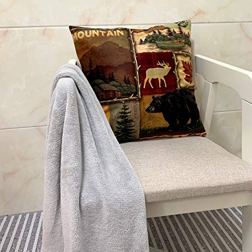 Deco4Urlife Set Of 4 Square 18X18 Inch Throw Pillow Covers For Women/Men, Short Plush Pillow Cases Cushion Covers For Home Sofa Couch Living Room Car Decor - Rustic Lodge Bear Moose Deer thumb #2