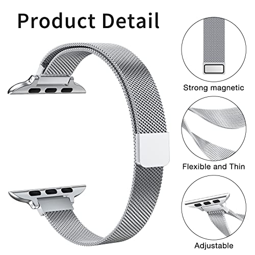 Compatible With Apple Watch Band, Stainless Steel Slim & Thin Mesh Magnetic Clasp Strap Women And Girl Replacement Band For Iwatch Series Se 6 5 4 3 2 1 (38Mm/40Mm/41Mm, Silver) #TOP2