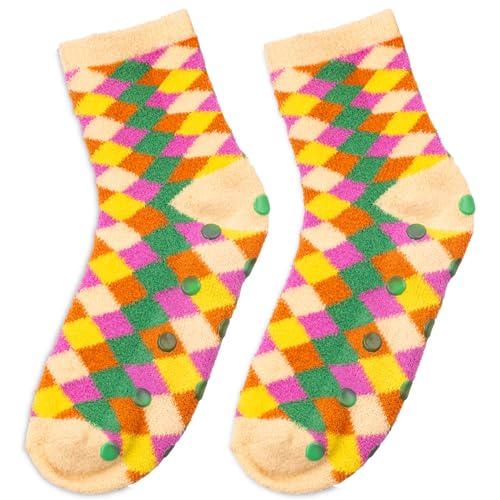 ban.do Non Slip Socks, Fuzzy Socks for Women Size 6-10, Crew Socks with Grippers (Checkered)2