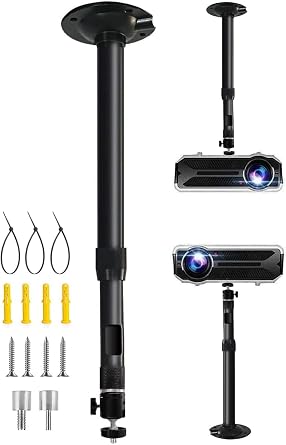2-Be-Best Projector Mount 360 Rotatable Projector Ceiling Mount Length 16 to 25.6 in / 41 to 65cm Ceiling Projectors Mounts Adjustable Bracket for Mini Projectors Black