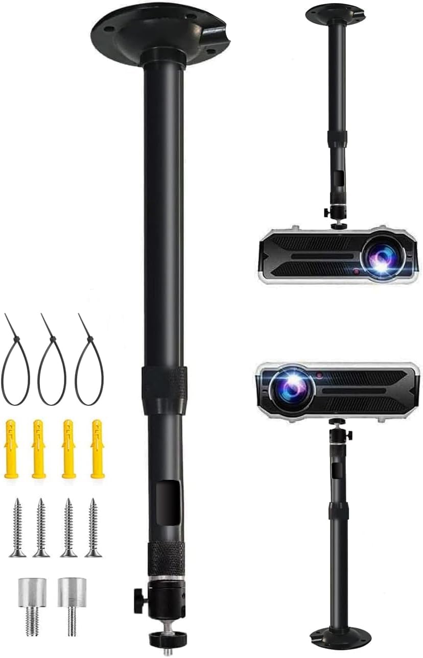2-Be-Best Supporto per proiettore girevole a 360°, lunghezza da 41 a 65 cm, staffa regolabile per mini proiettori, nero