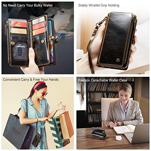 Defencase For Iphone 11 Wallet Case, Iphone 11 Case Wallet For Women And Men, Luxury Vintage Pu Leather Magnetic Flip Closure Wrist Strap Zipper Card Holder Phone Cases For Iphone 11, Luxury Coffee #TOP3