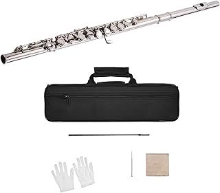 Silver-plated Flute With 16 Holes C Key White Brass Woodwind Instrument With Cloth Stick Bag flute instrument