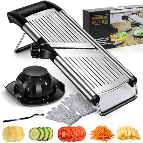 MASTERTOP Mandoline Réglable en Acier Inoxydable avec Lame Tranchante Intégrée, Coupe-Légumes Multifonctionnelle, Trancheuse Manuelle de Cuisine pour...