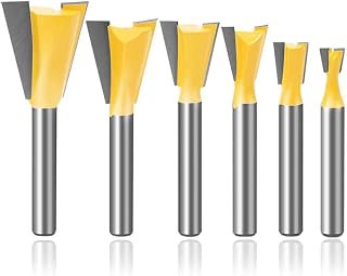 Mesee 6 Pieces Dovetail Router Bits, 1/4 Inch Shank Half-Blind & Through Dovetail Joint Router Bit Set Woodworking Milling Cutter Tools 1/4" 3/8" 1/2" 5/8" 3/4" 7/8"