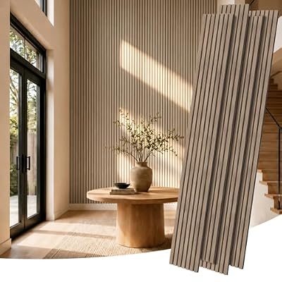 RITOLLO Wood Panels for Wall, 4 Pack Wood Slat Acoustic Panels, 118 x 11 in 3D Fluted Sound Absorbing Panels for Interior Wall Decor, Accent Wall for Living Room, Bedroom, Home Office (Light Walnut)