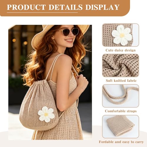 Image of Crochet Tote Bag, Aesthetic Boho Chic Mesh Crochet Handbag for Beach Bag, Hippie Knitted Tote Bag for Women