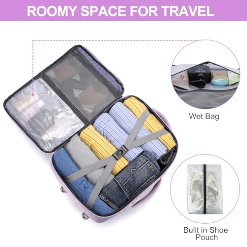 Image of EZUOLA Travel Backpack for Women, 25L Carry On Backpack Airline Approved,Personal Item Travel Bag,Bookbag for College Essentials,Lightweight Work Back pack for Weekend Business,Gifts Purple