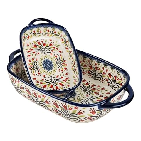 Ceramic Bakeware Sets of 2, Reusable Baking Dishes for Oven, Ceramic Loaf Pan, Casserole Dish Set, Rectangular Baking Pans Set with Handles for Housewarming Wedding Gifts Cover