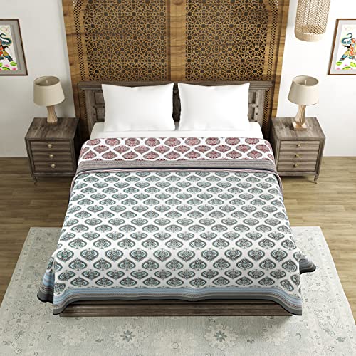 Image of BLOCKS OF INDIA 100% Cotton Dohar King Size Reversible Hand Block Printed Malmal Summer Dohar /Blanket (Black & Grey)