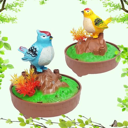 Image of VGRASSP Sound Activated Chirping Bird in Hanging Cage - Beautiful Pinjra Bird Toy for Kids with LED Light- Clap to See The Moving Beak and Flapping Wings - Color and Design As Per Stock (Design 1)