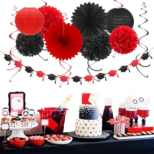 Image of Black Red Graduation Party-Decorations Garland - 36pcs Congrats Grad Class 2026 Banner,Hat Hanging Streamer,College High School Congratulations Master Celebration Classroom Backdrop Decor Burgleda
