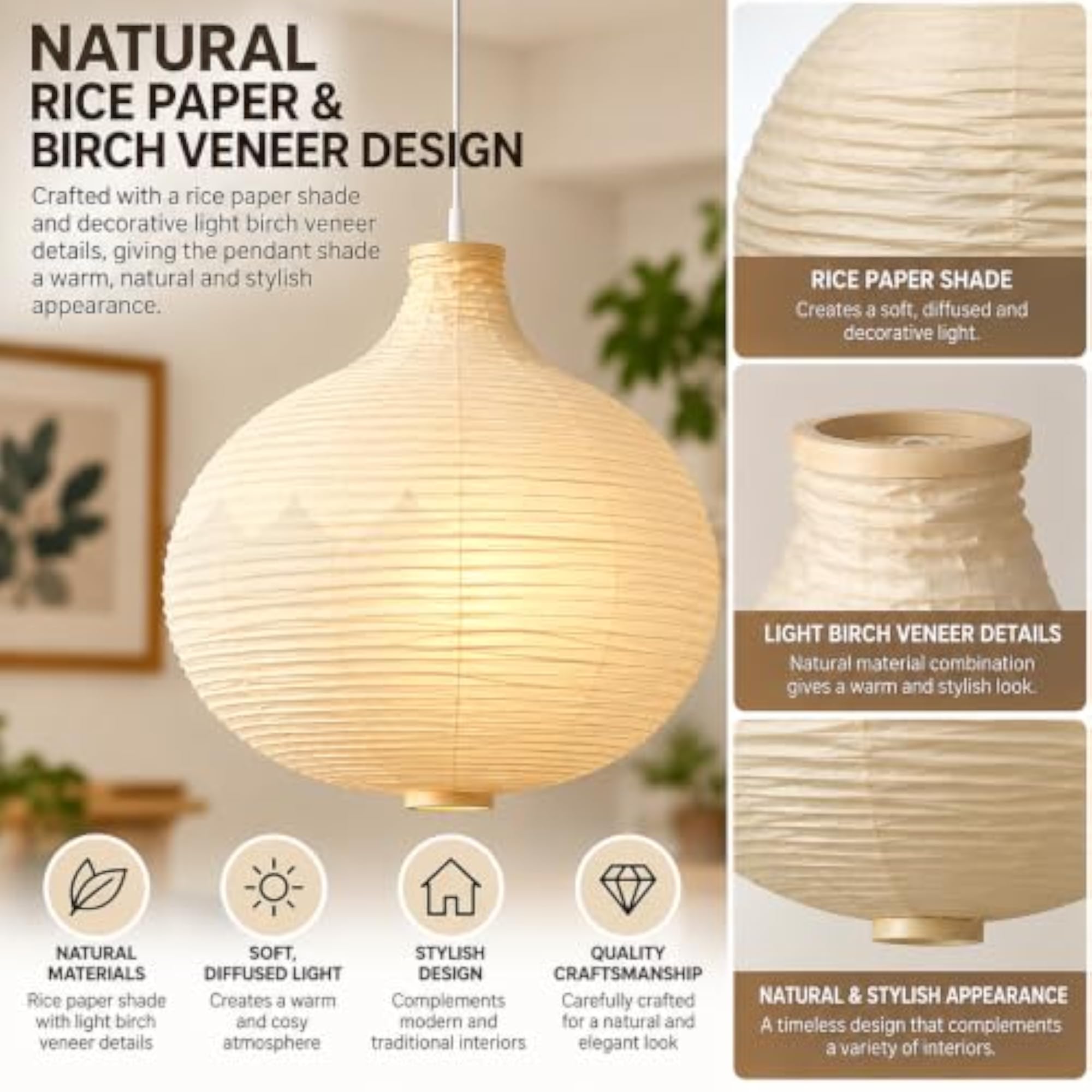 RISBYN Pendant Lamp Shade, Onion Shape, Beige