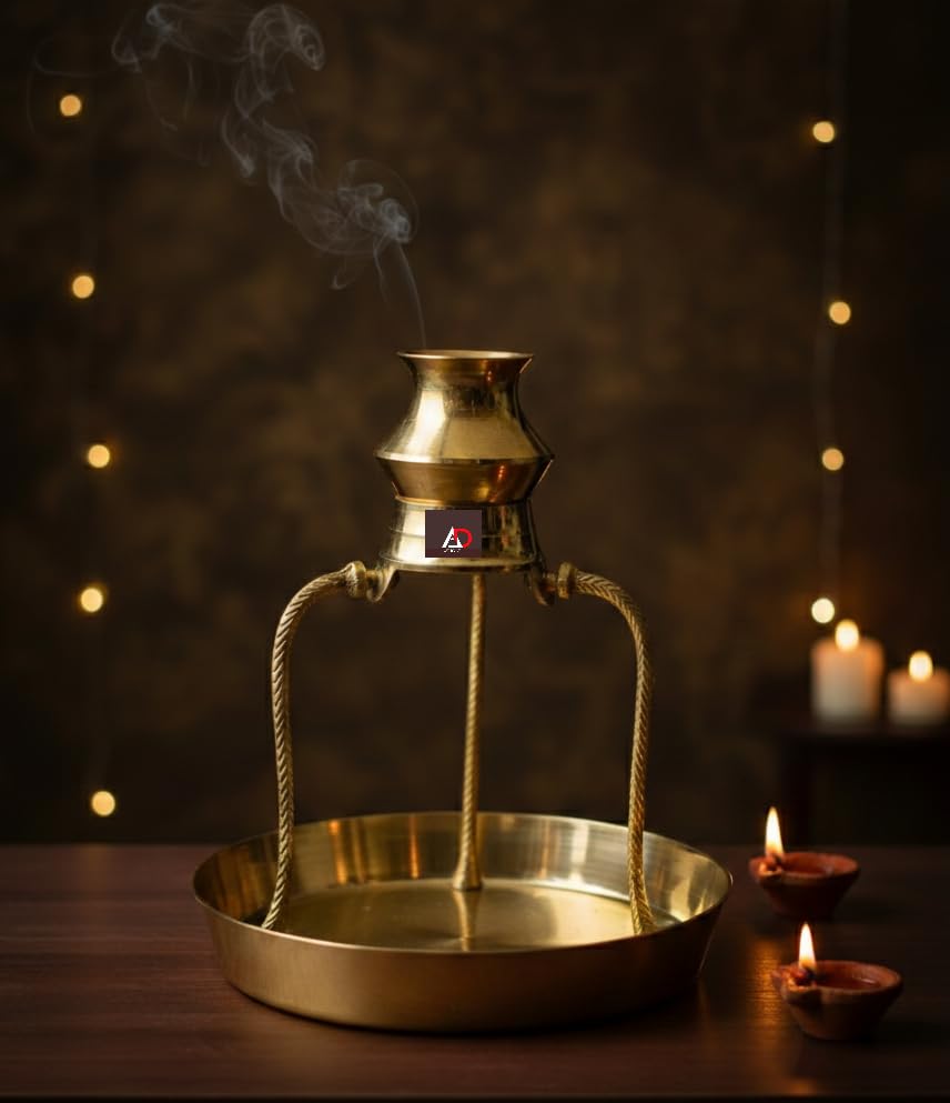 ani divine heavy brass lord shiva shivling pooja plate with jaldhari kalash tripai stand for abhishekam, home puja, temple, mahashivratri, saawan puja