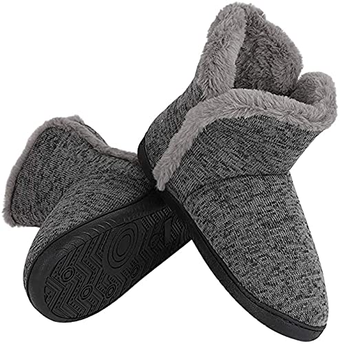 GREUS Unisex Adults Winter Warm Cozy House Bedroom Slippers Indoor Ankle High Snow Boots, Grey, Size 6-11.5 Wide Women/8-10 Men2