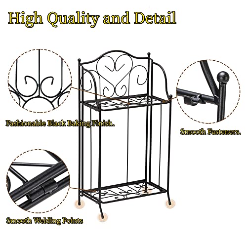 Yolafe Foldable 2 Tier Metal Plant Stand Scrollwork Design Indoor And Outdoor Flower Rack Pot Shelf Home Storage Organizer Shelf, Black #TOP6