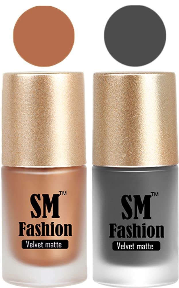 SM FASHION Nail Polishes, Metallic Gold-Gray Velvet Matte Nail Paint Combo Set of 2 Pcs 7ml each
