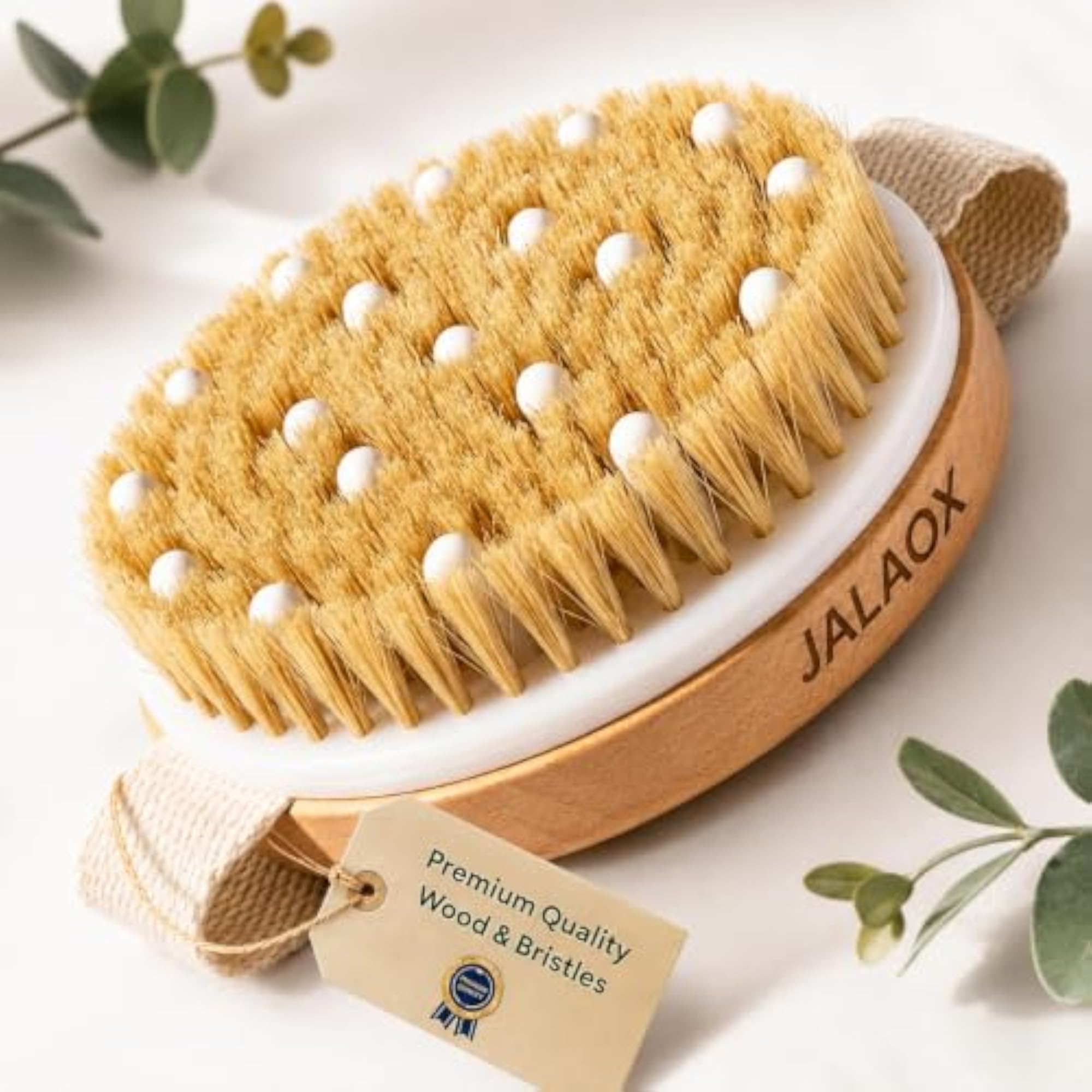 Premium Wooden Dry Brushing Body Brush, 100+ Massage Touchpoints