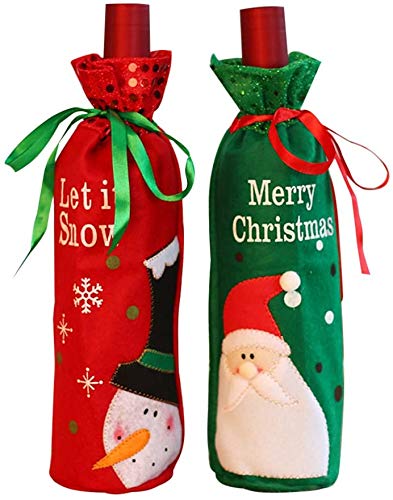 Jinlaili 2PCS Cubierta de la Botella de Vino de Navidad, Funda Navideña para Botellas, Decoración Cubierta Botella Vino, Decoración Hogar de la Mesa de Cena para Las Fiestas de Navidad