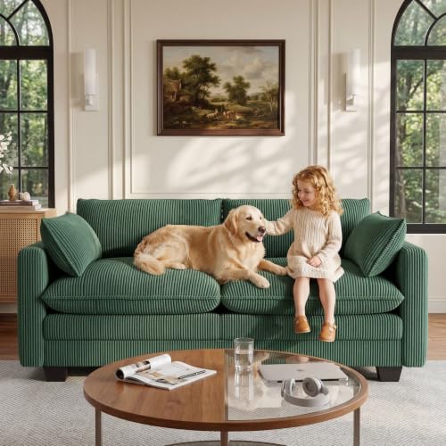Image of Gizoon 71 inch Small Cloud Loveseat Couches for Living Room, 2 Seater Love Seat Sofa with Comfy Deep Seat, Small Washable Couches with Removable Corduroy Cover for Apartment, Green