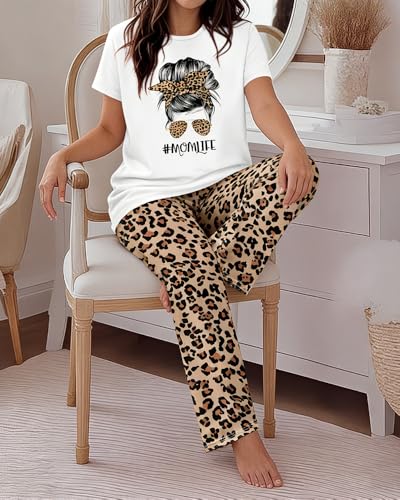 Image of CHICME Womens Pajamas Sets 2 Piece Short Sleeve Lounge Set Printed Loose Pants Pj Sets Loungewear Set