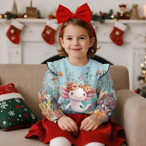 Xpyiqun Girls Ruffle Shoulder Pullover Tops Crewneck Sweatshirt for Kids 1-8 Years Long Sleeve Shirt Athletic Outfits3