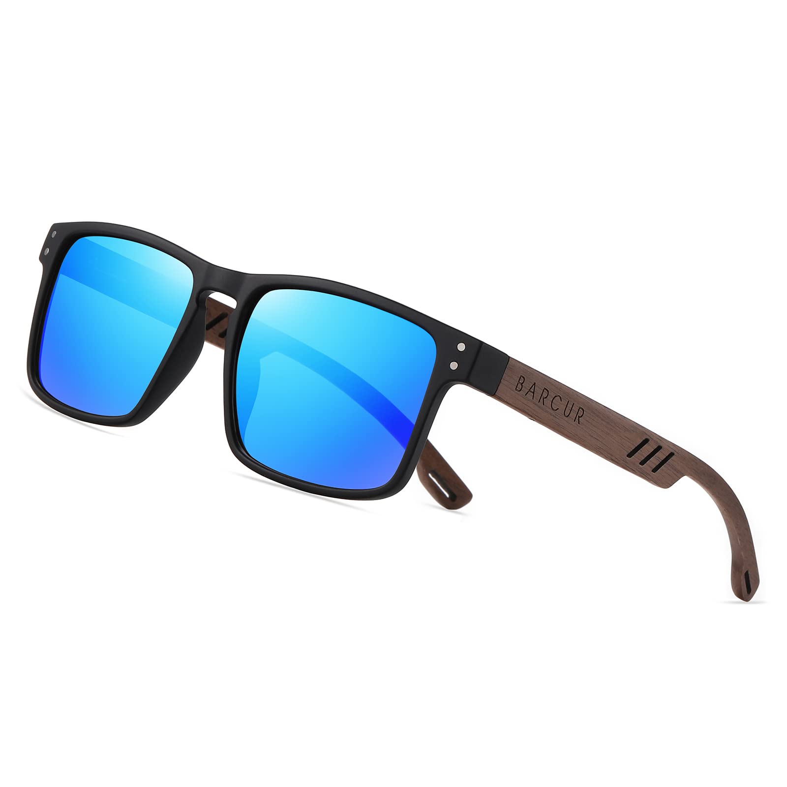 Barcursquare Wood Sunglasses Men Polarized Lens Walnut Wooden Arm