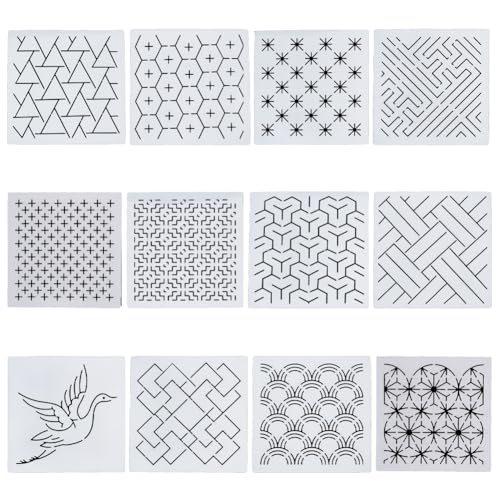 FREEBLOSS Embroidery Stencils 5.5x5.5 Inch Sashiko Geometric Patterns for Quilting and Hand Embroidery Acrylic