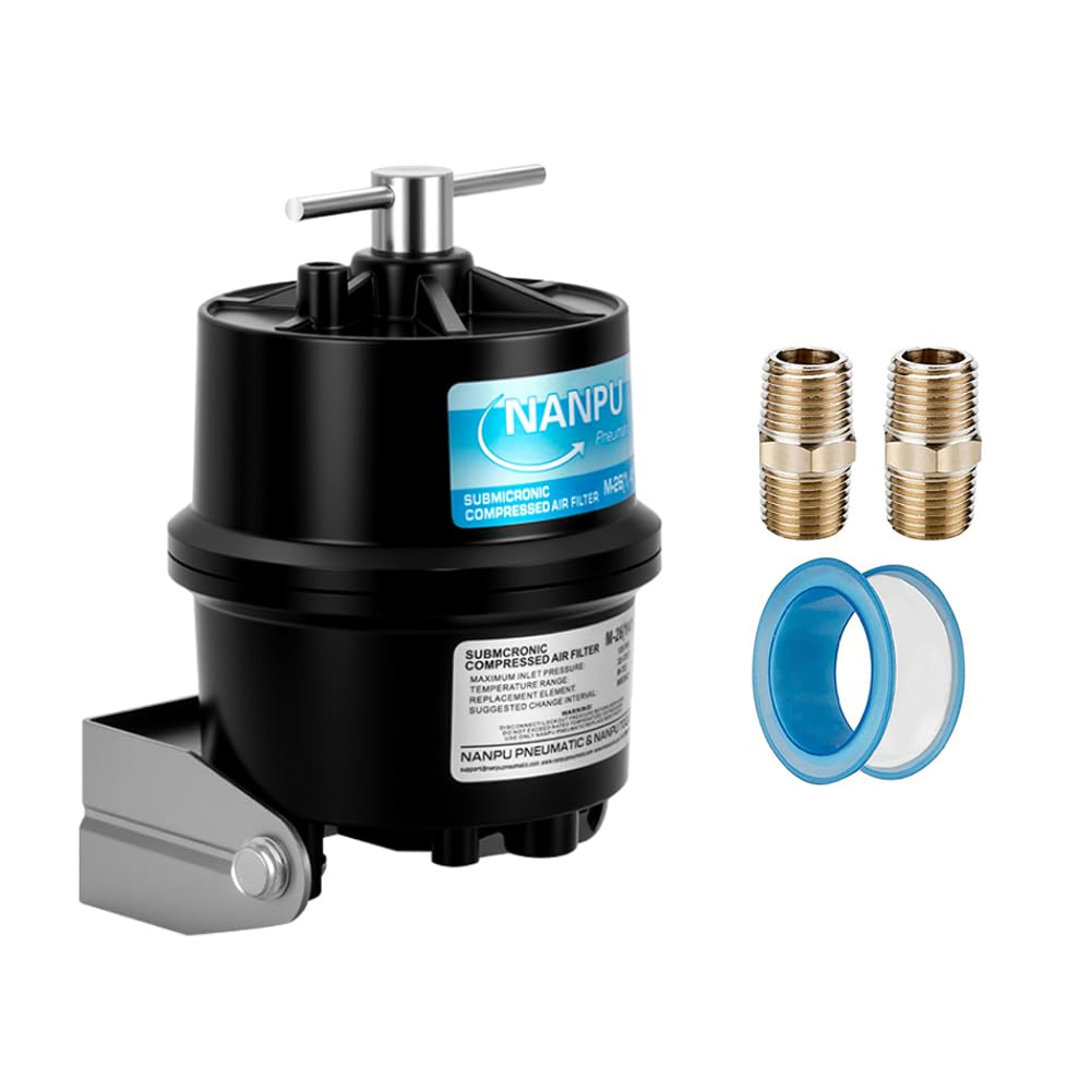 NANPU 1/2" NPT Sub-Micronic Compressed Air Filter Kit – 0.01 Micron Filtration for Spray Guns, Air Tools & CNC – Industrial Moisture & Oil Removal, 100 CFM