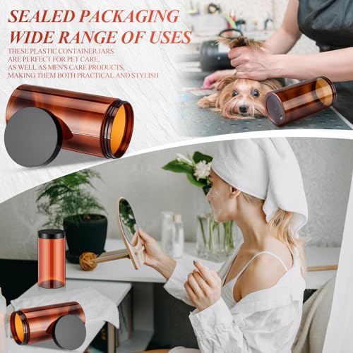 Image of Patelai 4 Pcs Plastic Jars Wide Mouth with Lids,32 Ounce,Amber | Travel Size for Creams Oils, Clear Round Storage Cosmetics Containers, Leak Proof Screw on Lids for Makeup Beauty DIY