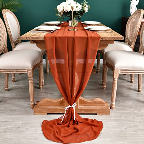 Dolopl Fall Table Runner 10Pcs Terracotta Chiffon Table Runner 10Ft Wedding Table Runner,29X120 Gauze Table Runner,Rustic Sheer Table Decor For Romantic Bridal Shower, Baby Shower, Birthday Party #TOP4