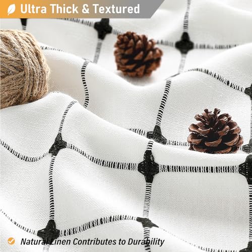 Image of BTTN Extra Long Shower Curtain - 72x96 Inch Long Boho Chic Linen Fabric Heavy Duty Shower Curtain Set with Hooks, Bohemian Farmhouse Shabby Chic Tassel Shower Curtains for Bathroom - White and Black